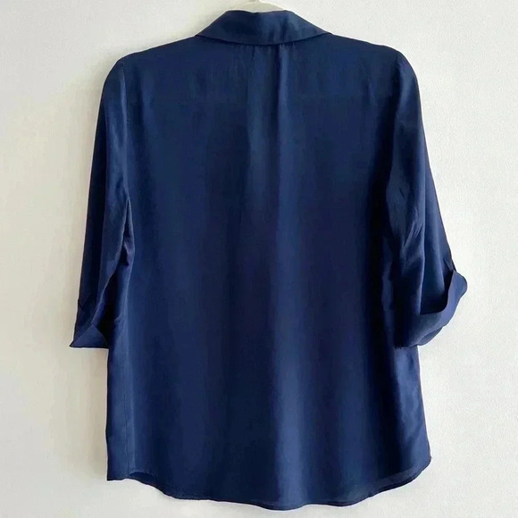 Rory Beca 100% Silk Camp Double Breast Pocket Button Down Shirt, Navy Blue - Picture 13 of 16